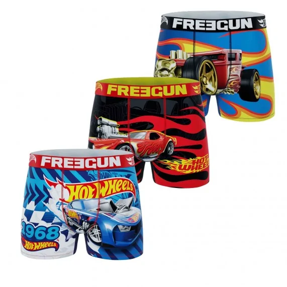 Set di 3 boxer in microfibra "Hot Wheels" per ragazzo (Boxer da ragazzo) Freegun chez FrenchMarket