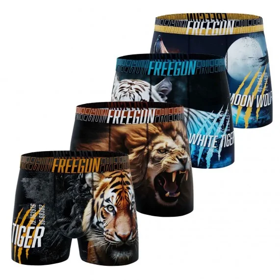 Lot de 4 Boxers Homme Microfibre "Animaux Wild" (Lot boxers Homme) Freegun chez FrenchMarket