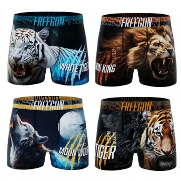 Lot de 4 Boxers Homme Microfibre "Animaux Wild" (Lot boxers Homme) Freegun chez FrenchMarket