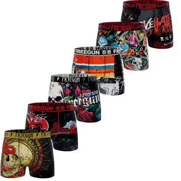 Lot de 6 Boxers Homme Microfibre "Skull & Tatoo" (Boxer da uomo) Freegun chez FrenchMarket