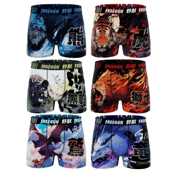 Lot de 6 Boxers Homme Microfibre "Animaux" (Boxer da uomo) Freegun chez FrenchMarket